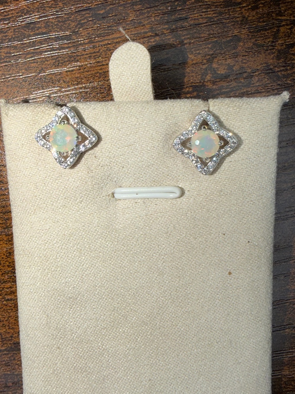 Ethiopian opal and CZ stud earrings